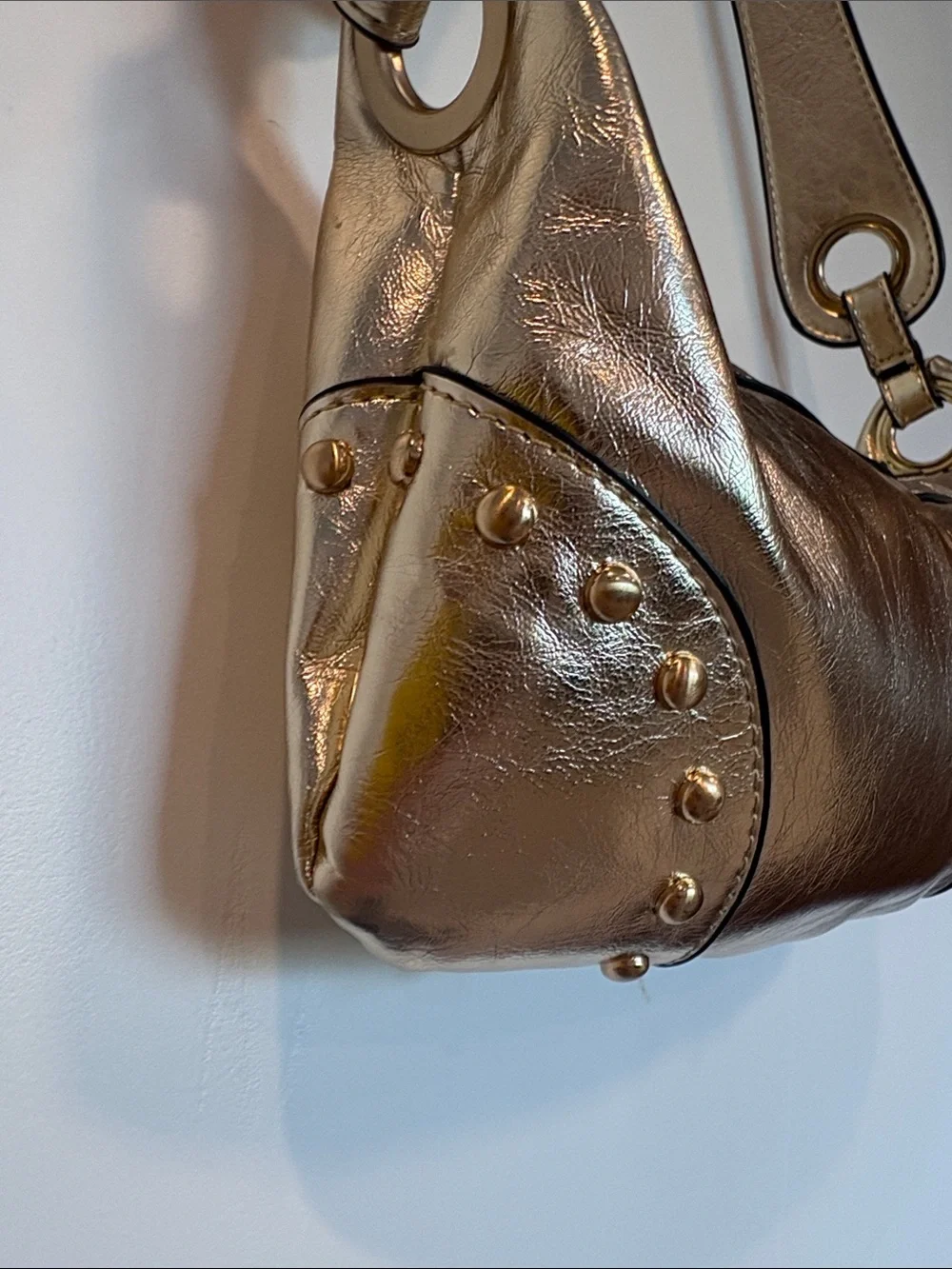Stradivarius Metallic Gold Studded Shoulder Bag